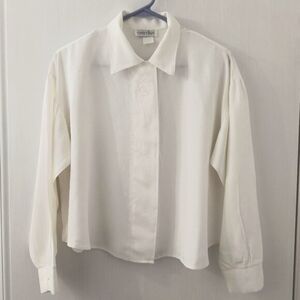 Vintage 80's Business Office Off-White Blouse w/Padded Shoulders - Juniors L